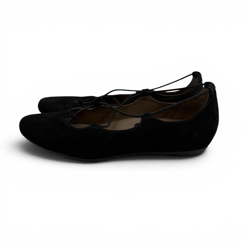 Earthies by Earth Women's 10 Black Suede Essen Lace Up Ballet‎ Flats Pointed Toe
